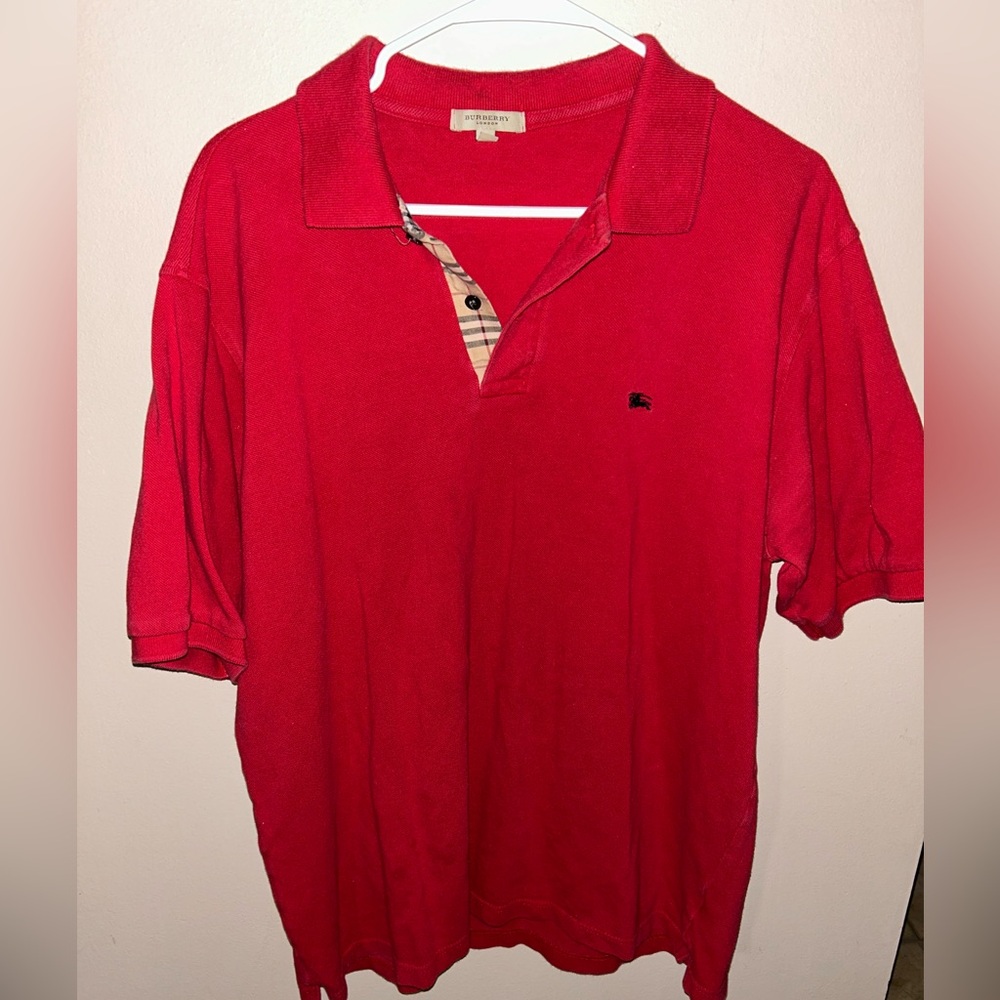 BURBERRY LONDON | Mesh Cotton | Polo Shirt | Sz Men Large | Red | Made in UK